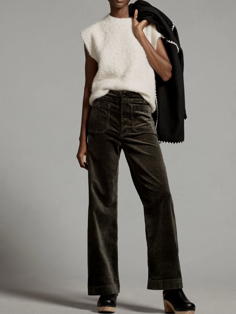 Maeve Anthropologie The Colette Corduroy Wide Leg Pants Dark Green Size 23 Fall